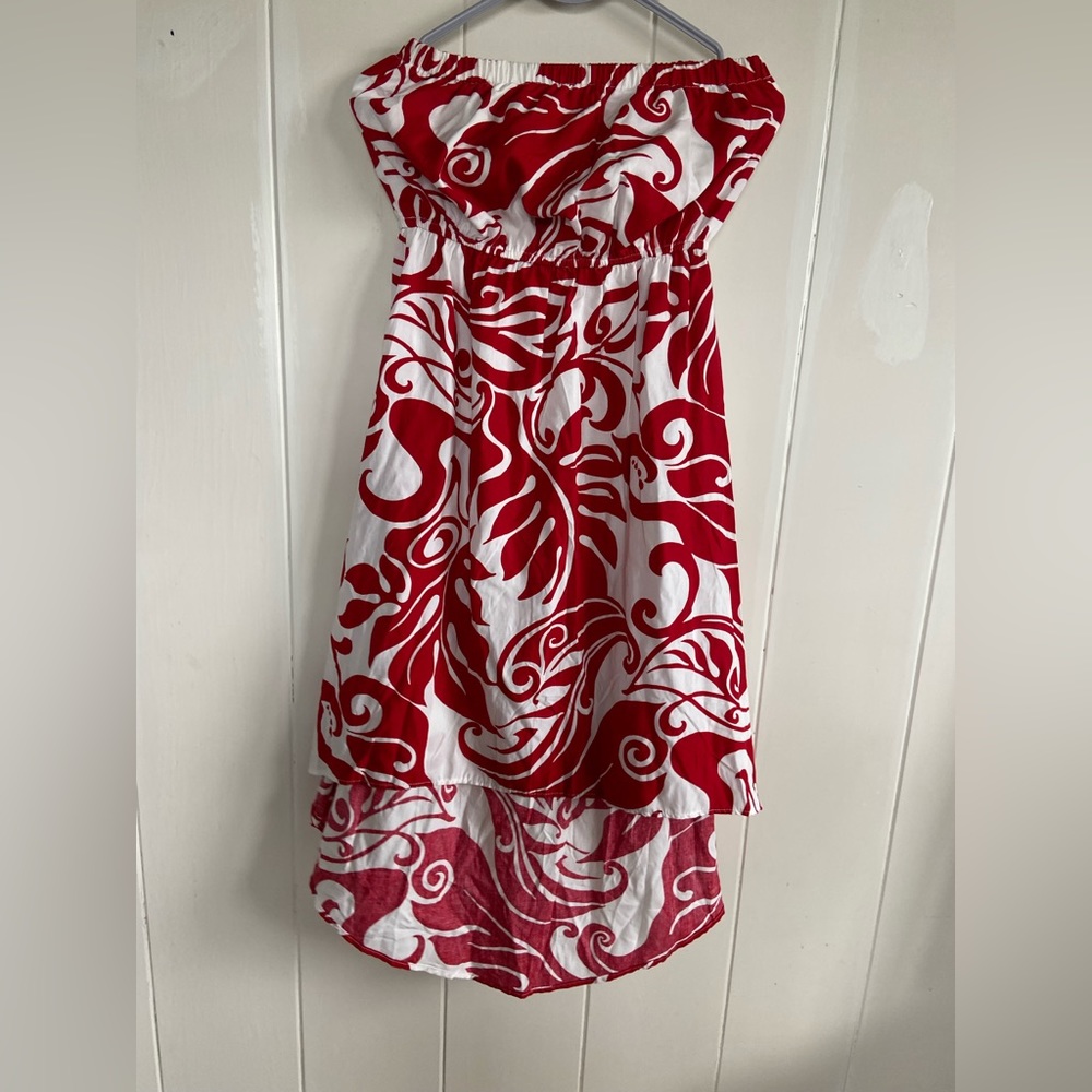 D1- Red Floral Hawaiian Strapless Dress